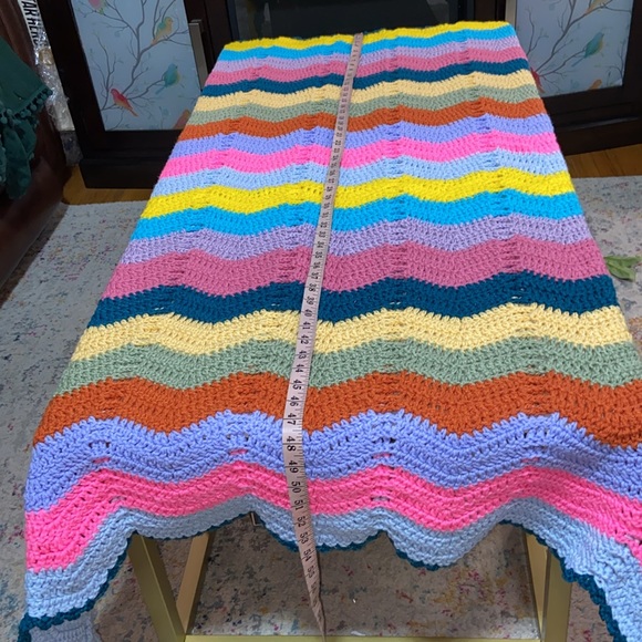 Handmade Crochet Ripple Stripe Lap Blanket Size 54"x43" Vintage Look Blanket - Picture 14 of 17